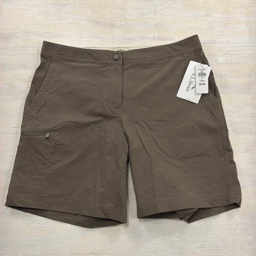 L.L.Bean Shorts Comfort Trail 12 NWT Zipper Pockets Ash Brown Womens 9 Inseam